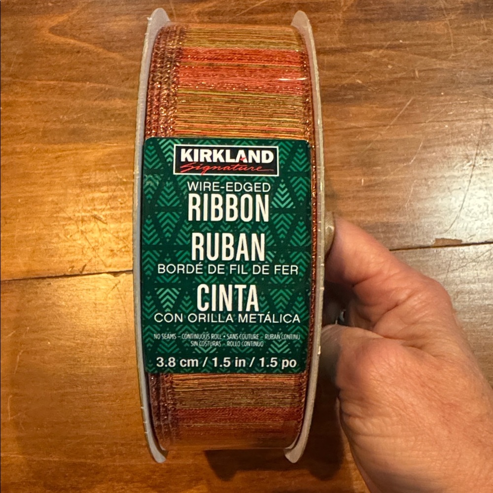 NEW Kirkland Signature Wired Metallic Stripe Orange Green 50 yds 1.5” Fall Decor